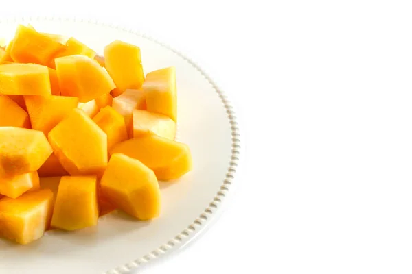 Sliced Melon Cantaloupe White Disk White Background — Stock Photo, Image