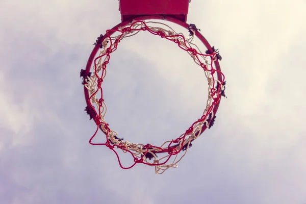 Aro Basquete Madeira Durante Pôr Sol — Fotografia de Stock