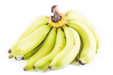 Beyaz arkaplanda yeşil muz demeti