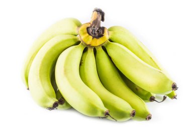 Beyaz arkaplanda yeşil muz demeti