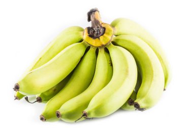 Beyaz arkaplanda yeşil muz demeti