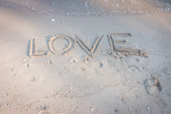 Ερωτικό Μήνυμα Γραμμένο Φόντο Άμμου — Φωτογραφία Αρχείου