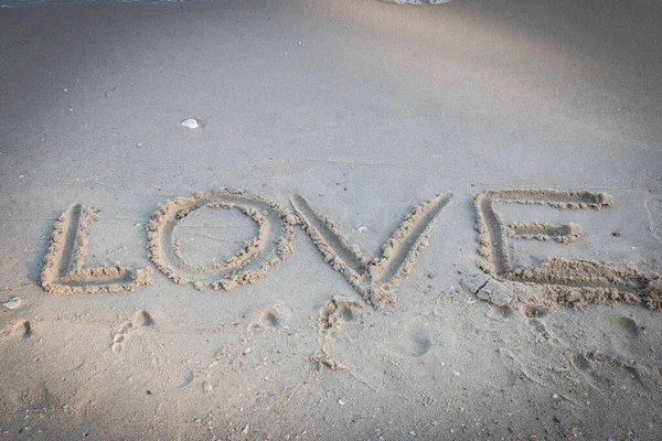 Ερωτικό Μήνυμα Γραμμένο Φόντο Άμμου — Φωτογραφία Αρχείου