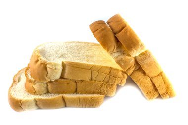 Beyaz arkaplanda izole edilmiş beyaz ekmek dilimi