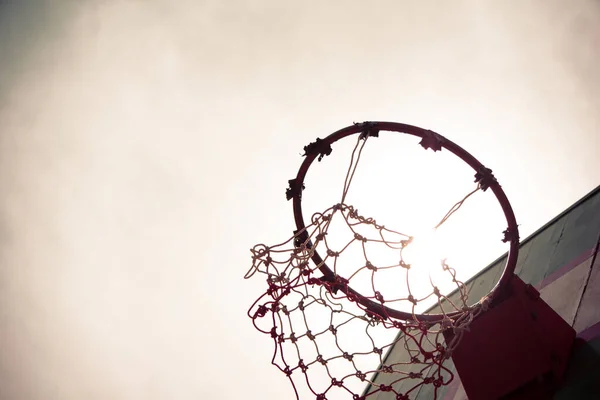 Старовинний Старий Дерев Яний Баскетбольний Кільце Під Заходом Сонця Означає — стокове фото