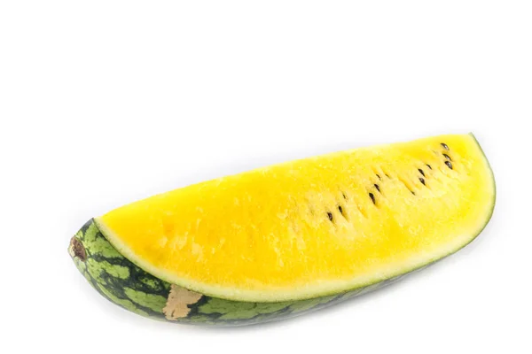 Gele Sappige Watermeloen Plak Witte Achtergrond — Stockfoto