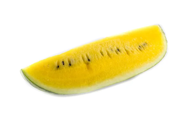 Gelbe Saftige Wassermelonenscheibe Auf Weißem Hintergrund — Stockfoto