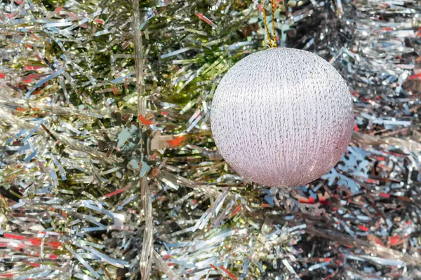 White Christmas Bauble Ball Christmas Tree Background — Stock Photo, Image