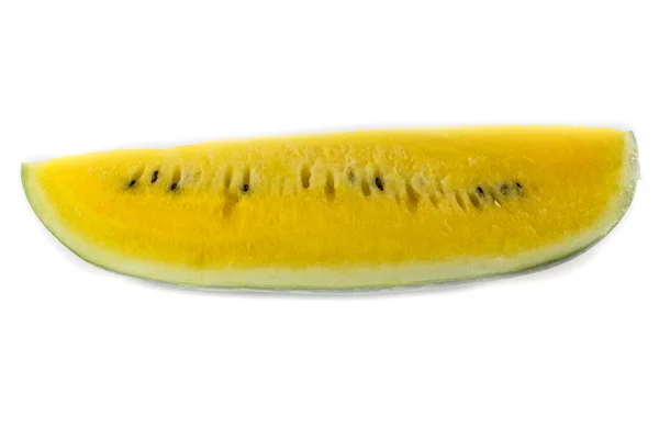Gelbe Saftige Wassermelonenscheibe Auf Weißem Hintergrund — Stockfoto