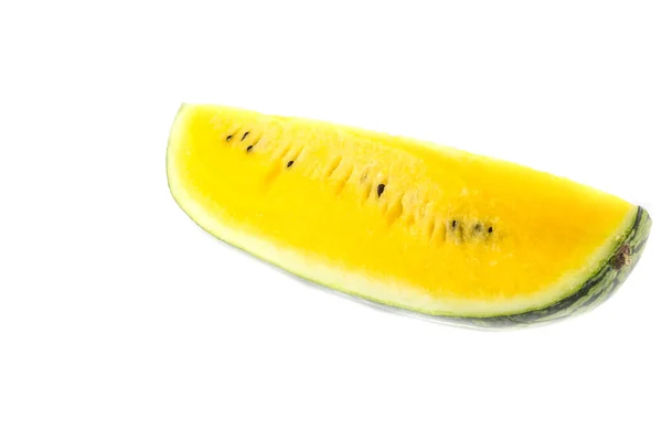 Potongan Semangka Juicy Kuning Pada Latar Belakang Putih — Stok Foto