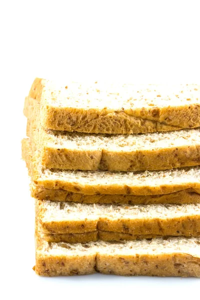 Ψωμί Φέτες Ολικής Αλέσεως Λευκό Φόντο — Φωτογραφία Αρχείου
