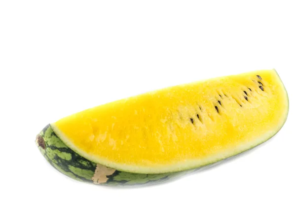 Gele Sappige Watermeloen Plak Witte Achtergrond — Stockfoto