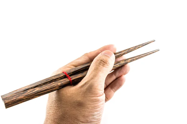 Άνδρας Χέρι Κρατώντας Chopsticks Απομονώνονται Λευκό Φόντο — Φωτογραφία Αρχείου