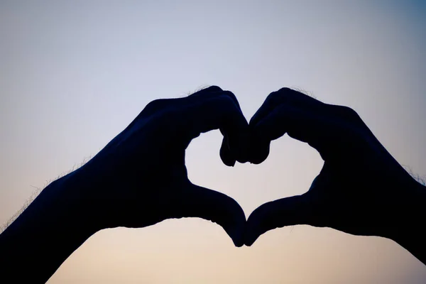 Aşk Işareti Gün Batımında Silueti Kalp Sembolü Eski Tarz Arkaplan — Stok fotoğraf