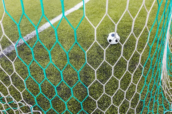Футбольный Мяч Воротах Заднем Плане — стоковое фото