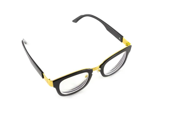 Óculos Pretos Dourados Isolados Sobre Fundo Branco — Fotografia de Stock