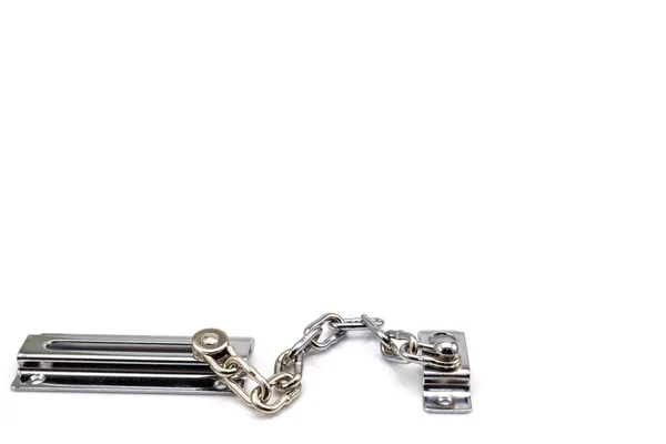 Part Stainless Steel Door Chain Isolated White Background — Stock fotografie