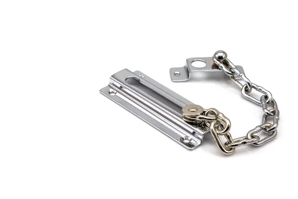 Part Stainless Steel Door Chain Isolated White Background — Stock fotografie