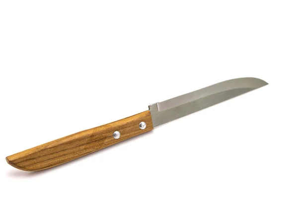 Cuchillo Con Mango Madera Aislado Sobre Fondo Blanco —  Fotos de Stock