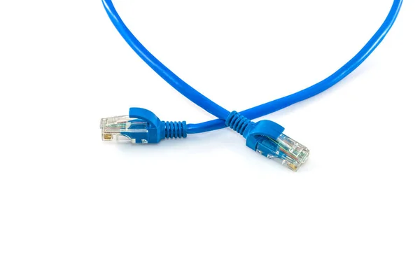 Blue Network Internet Kabel Geïsoleerd Witte Achtergrond — Stockfoto