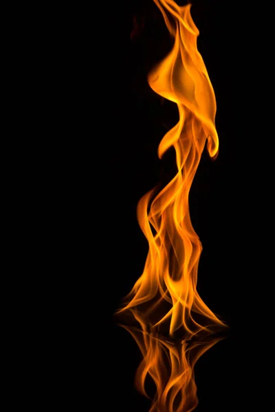 Fire Flames Reflection Black Background — Stock Photo, Image