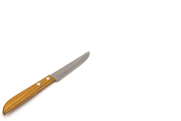 Cuchillo Con Mango Madera Aislado Sobre Fondo Blanco — Foto de Stock