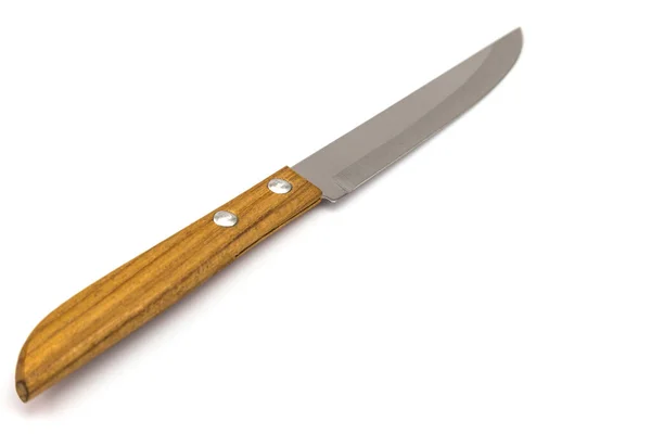 Cuchillo Con Mango Madera Aislado Sobre Fondo Blanco — Foto de Stock