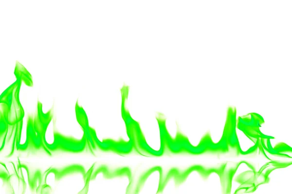 Grüne Feuerflammen Isoliert Auf Weißem Hintergrund — Stockfoto