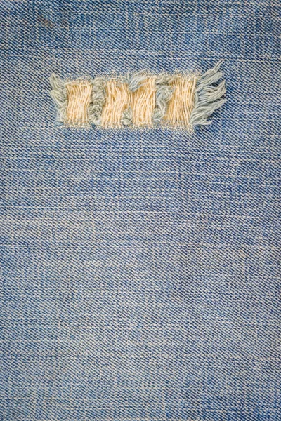 Blue Jean Texture Hole Threads Showing Background — Stock Photo, Image