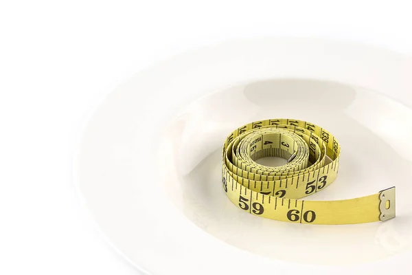 Tape Measure White Plate Isolated Withe Background — Stock Photo, Image