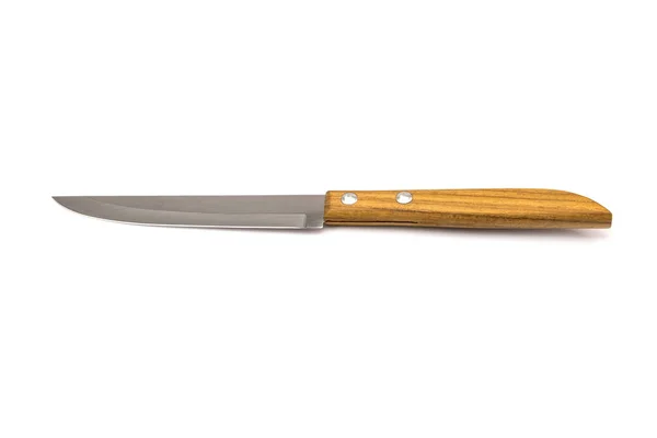 Cuchillo Con Mango Madera Aislado Sobre Fondo Blanco — Foto de Stock