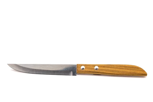 Cuchillo Con Mango Madera Aislado Sobre Fondo Blanco — Foto de Stock