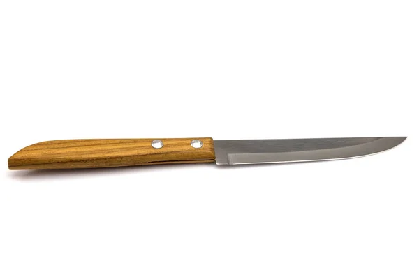 Cuchillo Con Mango Madera Aislado Sobre Fondo Blanco — Foto de Stock