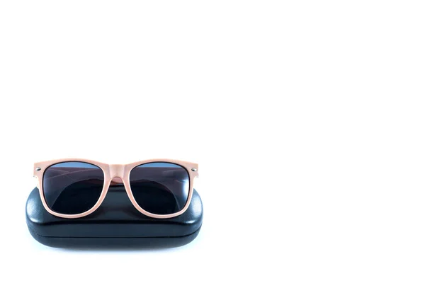 Pink Sunglasses Black Opened Case White Background — Stock Photo, Image