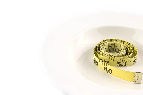 Tape Measure White Plate Isolated Withe Background — Stock Photo, Image