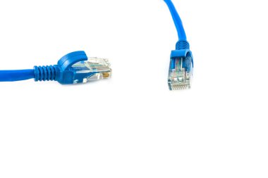 Mavi Ağ internet kablosu beyaz arkaplanda izole edildi