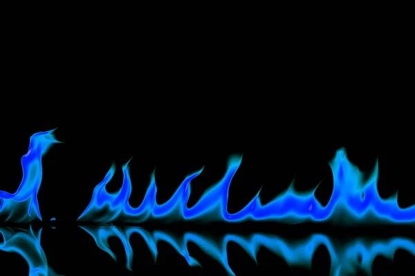 Modrý Oheň Plameny Černém Pozadí — Stock fotografie