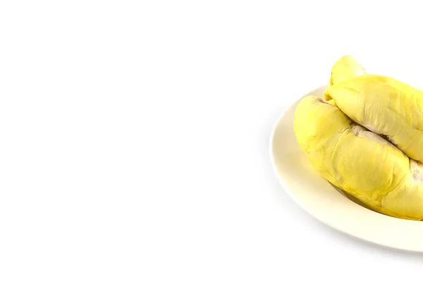 Durian Fruit Put White Dish Isolated White Background — Stock Photo, Image
