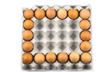 Yumurtalar beyaz arkaplanda izole edilmiş bir numaraya dizildi