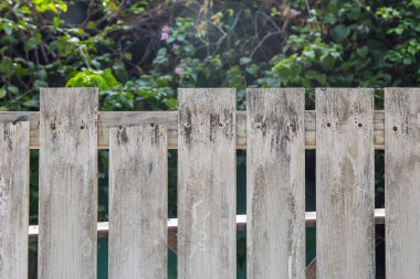 Çiçek ve ağaç zeminli eski beyaz ahşap çit