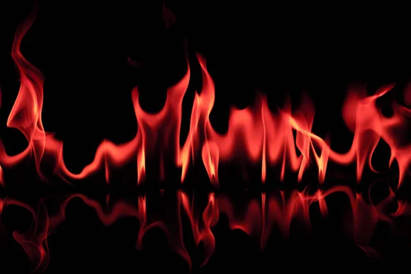 Fire Flames Reflected Black Background — Stock Photo, Image