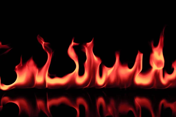 Fire Flames Reflected Black Background — Stock Photo, Image