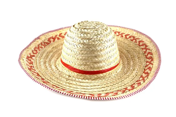 Farmer Hat Striped Hat Made Woven Bamboo Isolated White Background — Stock Photo, Image