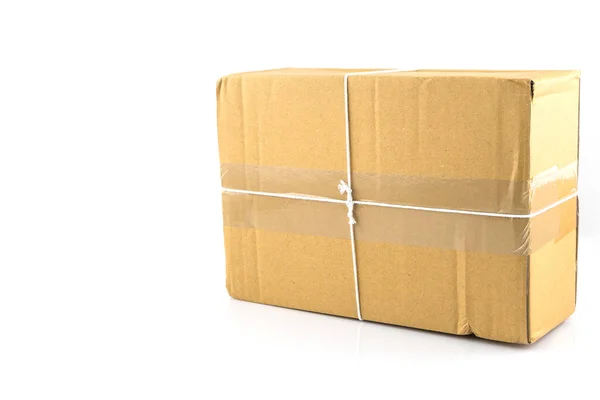 Brown Paper Box Tied White String Ready Send Isolated White — Stock Photo, Image