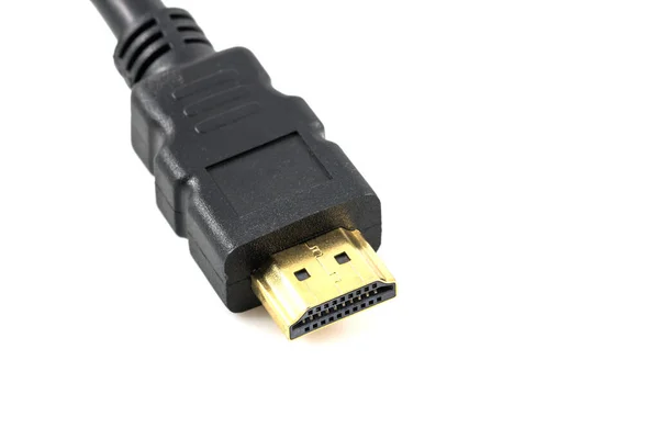 Zbliżenie Przewodu Gold Hdmi Izolowanego Białym Tle — Zdjęcie stockowe