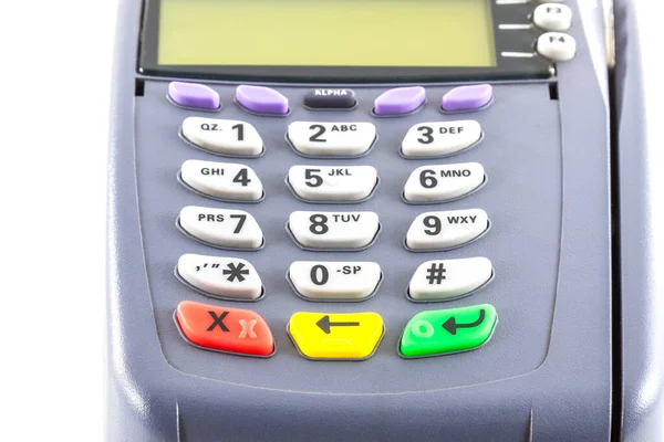支付机 信用卡机在白色背景下隔离的特写 — 图库照片