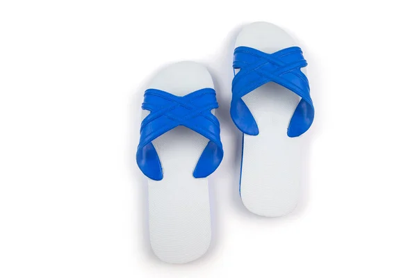Zapatillas Blancas Azules Aisladas Sobre Fondo Blanco — Foto de Stock