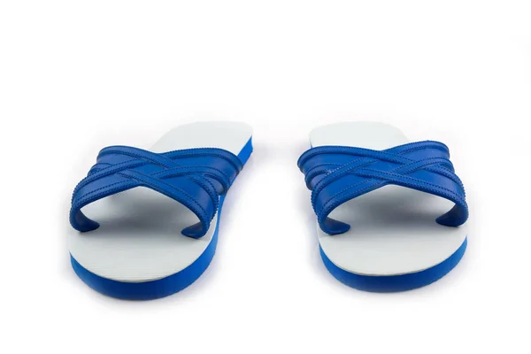 Blauw Wit Rubber Slipper Geïsoleerd Witte Achtergrond — Stockfoto