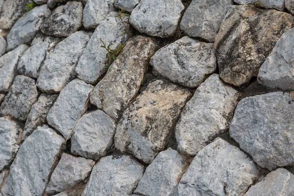 Nahaufnahme Von Gray Starke Steinmauer Textur Verwendung Für Den Hintergrund — Stockfoto