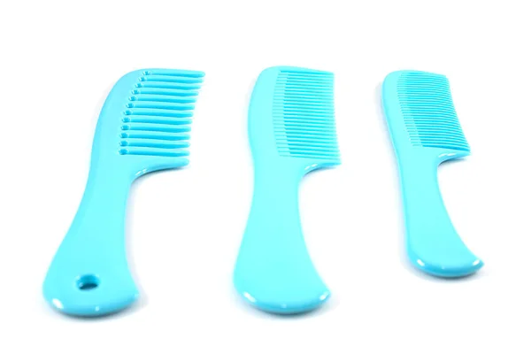 Set Blue Plastic Comb Isolated White Background — Stock Photo, Image
